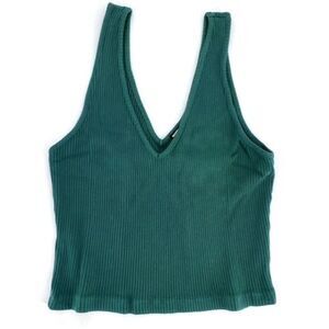 NWT‎ Monrow Gal Green Brushed V Neck Tank Top Medium ribbed